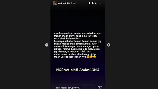 Ibunda Putri DA meninggal dunia. (instagram.com/da4_putri03)
