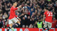 Cristiano Ronaldo membuktikan dirinya seorang GOAT usai mencetak tiga gol dan menyelamatkan muka Manchester United dari kekalahan atas Tottenham. (AFP/Lindsey Parnaby)