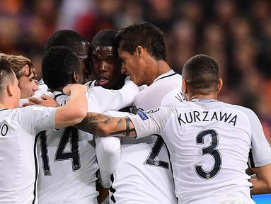 Paul Pogba menjadi penentu kemenangan 1-0 Prancis atas Belanda pada pertandingan lanjutan Grup A Kualifikasi Piala Dunia 2018 zona Eropa, di Amsterdam ArenA, Selasa (11/10/2016) dini hari WIB. (AFP/Emmanuel Dunand)