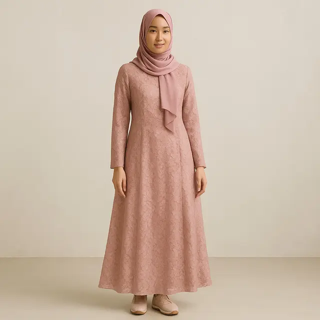 Model Gamis Brokat Warna Dusty Pink/ Ilustrasi gambar oleh AI