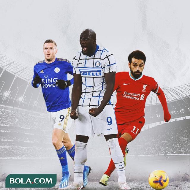 Ilustrasi - Jamie Vardy, Romelu Lukaku, Mohamed Salah