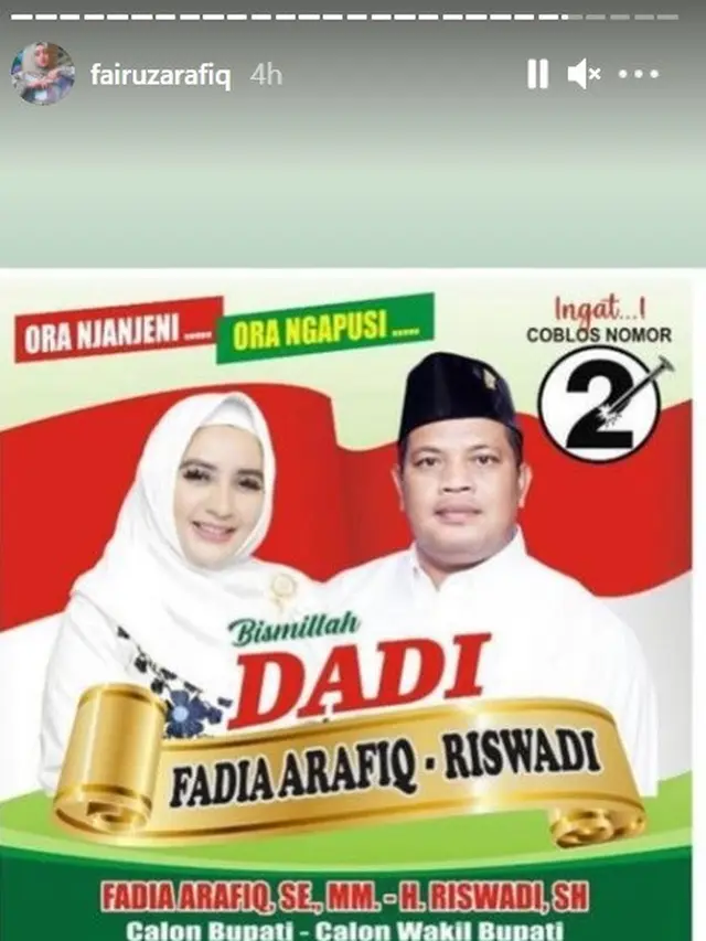 Unggahan Fairuz A Rafiq untuk Fadia. (Instagram/ fairuzarafiq)