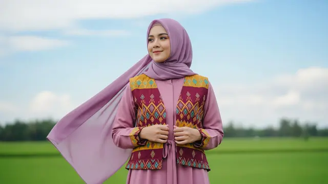 Model Gamis Kombinasi Vest Etnik