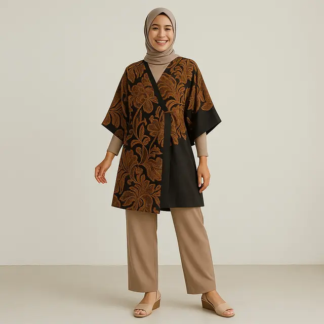 Model Tunik Batik Kombinasi Kain Polos Untuk Kerja/Ilustrasi Gambar AI