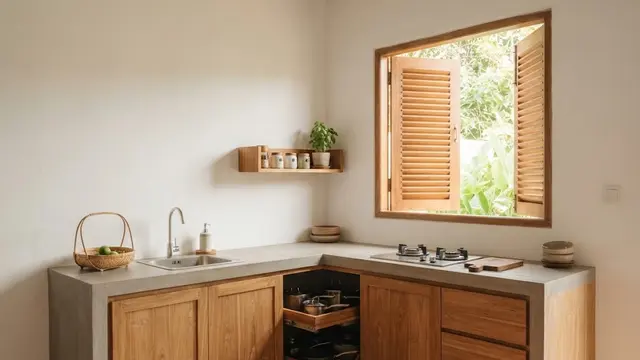 Dapur Letter L dengan Meja Masak Permanen