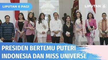 Puteri Indonesia 2022 Laksmi Shari De Neefe dan Miss Universe 2021 Harnaaz Sandhu bertemu Presiden Jokowi di Istana Kepresidenan Jakarta. Presiden ingin Puteri Indonesia 2022 terpilih dan seluruh finalis dilibatkan dalam program G-20.