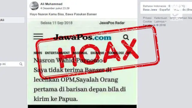 Beredar kabar di facebook Nusron Wahid menantang OPM.