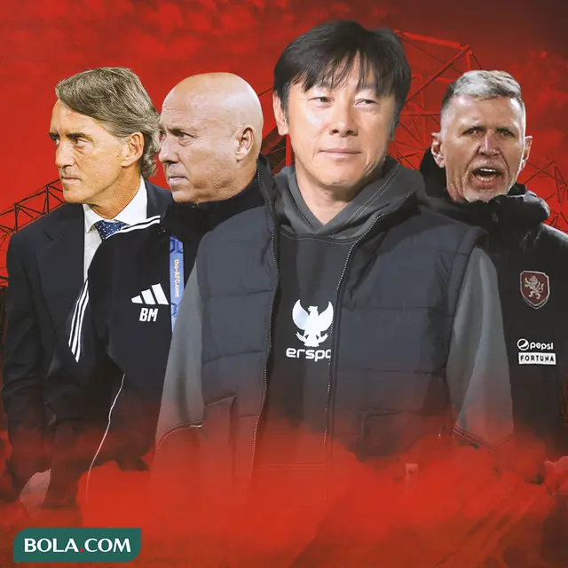 Ilustrasi - Shin Tae-yong, Roberto Mancini, Jaroslav Silhavy, Tintín Márquez