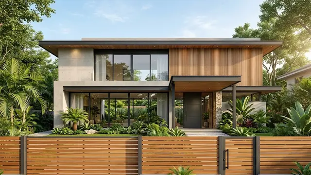 Pagar Kayu Horizontal dengan Rangka Baja