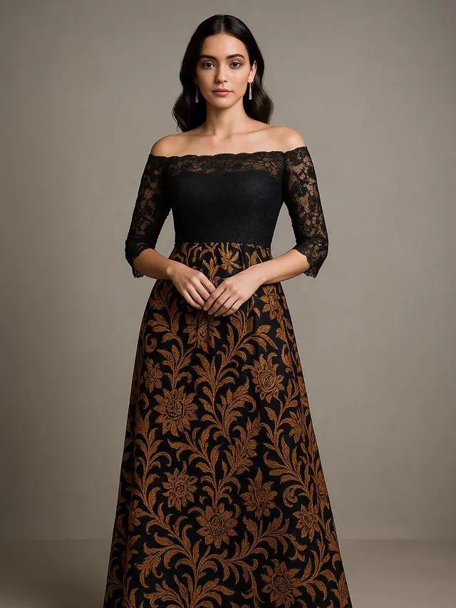 Model Long Dress Batik Kombinasi Brokat Lengan 3/4, Pilihan Elegan untuk Acara Formal