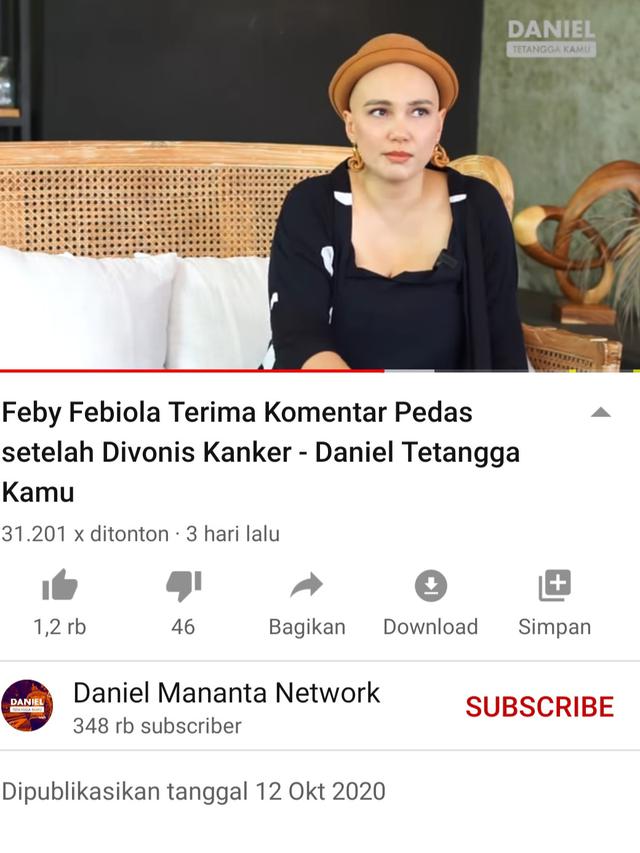 Unggahan Daniel Mananta. (Foto: YouTube Daniel Mananta Network)