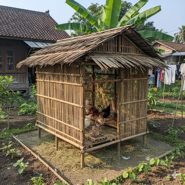 Ide kandang ternak ayam ukuran 2x2 meter di belakang rumah (Foto: Gemini AI)