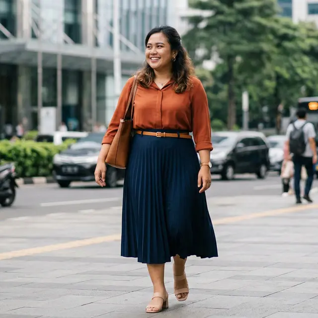 Model Set Rok dan Blouse untuk Wanita Plus Size (Foto: Gemini AI)