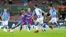 Tampil tanpa sang megabintang Lionel Messi yang hengkang ke PSG, nyatanya Barcelona tetap menunjukan kedigdayaanya sebagai klub papan atas Eropa dengan mencukur tamunya 4-2. (Foto: AP/Joan Monfort)
