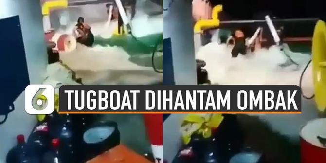 VIDEO: Mengharukan Detik-Detik Tugboat Dihantam Ombak Laut, Awak Kapal Menangis Shalawatan
