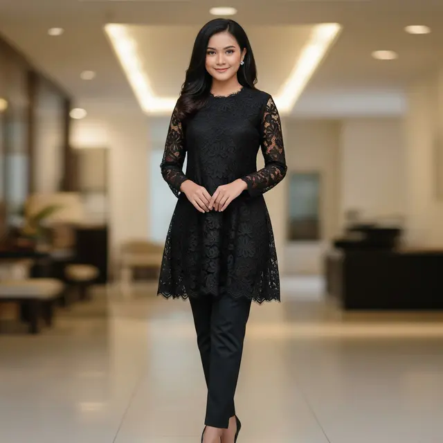 9 Model Atasan Brokat Warna Hitam Elegan, Gaya Klasik Modern