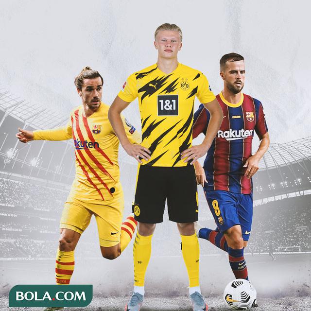 Ilustrasi - Erling Haaland, Antoine Griezmann, Miralem Pjanic