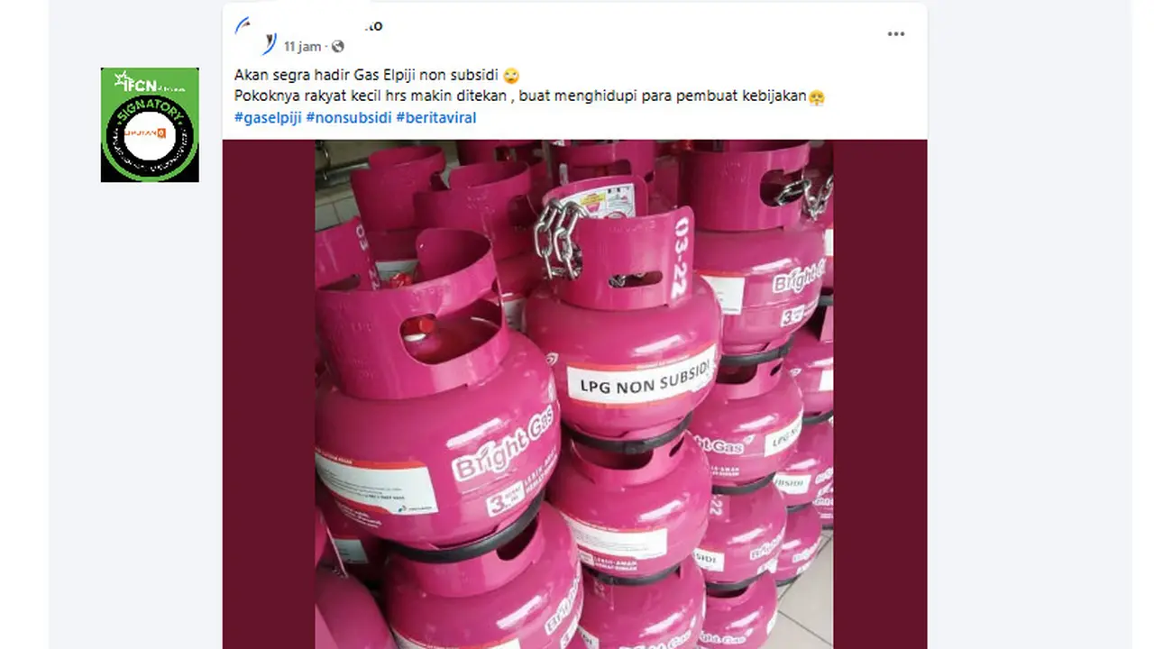 Tangkapan layar klaim akan segera hadir Elpiji non subsidi tabung warna pink