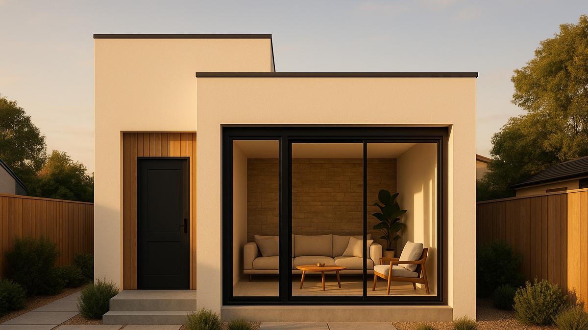 8 Desain Rumah 7x10 Minimalis 1 Lantai dengan Ruang Tamu Terbuka yang Sedang Tren 2025