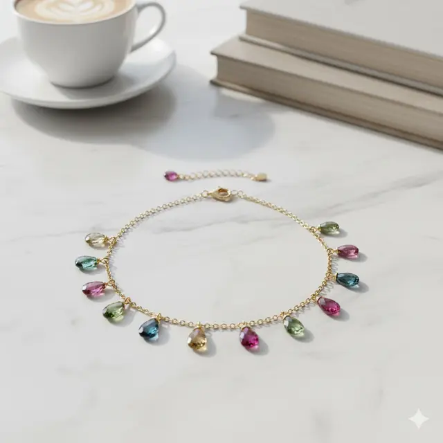 Gelang Rantai Emas  Liontin Batu Permata