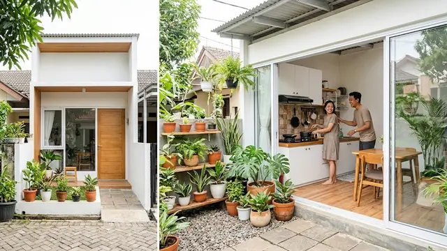 Desain rumah kecil di lahan sempit dengan dapur belakang yang cocok untuk pengantin baru model dapur belakang dan taman kecil
