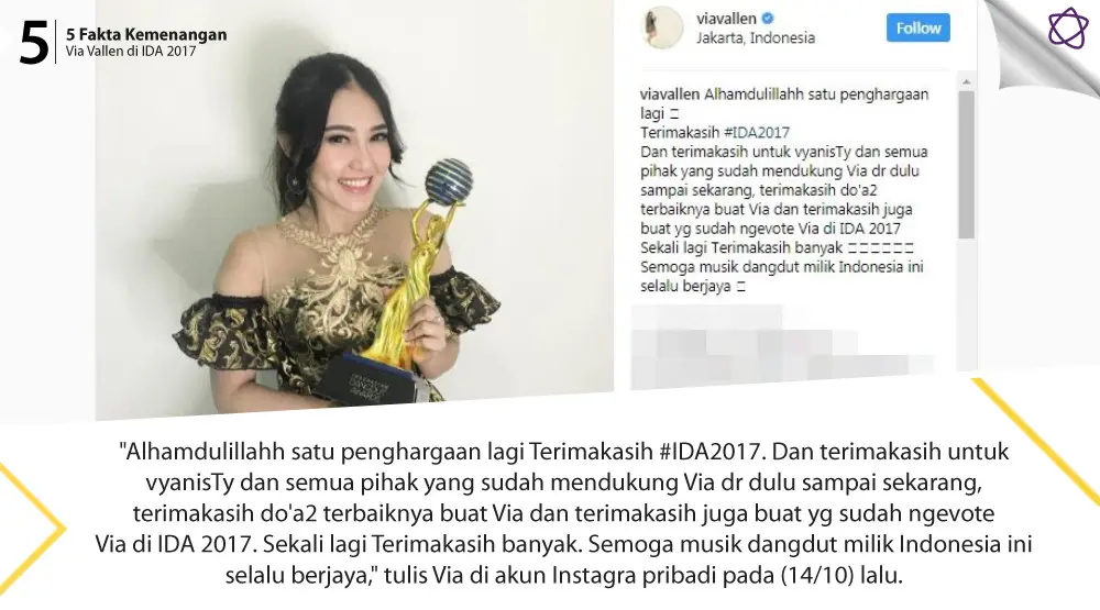 5 Fakta Kemenangan Via Vallen di IDA 2017. (Foto: Instagram/viavallen, Desain: Nurman Abdul Hakim/Bintang.com)