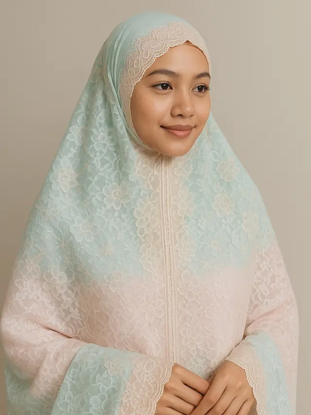 Mukena Brokat Kombinasi Pastel (Foto: ChatGPT)
