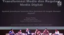 Pemimpin Redaksi The Jakarta Post, Nezar Patria menjadi pembicara dalam Konferensi Rakernas AMSI (Asosiasi Media Siber Indonesia) 2019 di Jakarta, Jumat (1/3). Konferensi itu membahas tema 'Regulasi  dan Transformasi Media'. (Liputan6com/Johan Tallo)