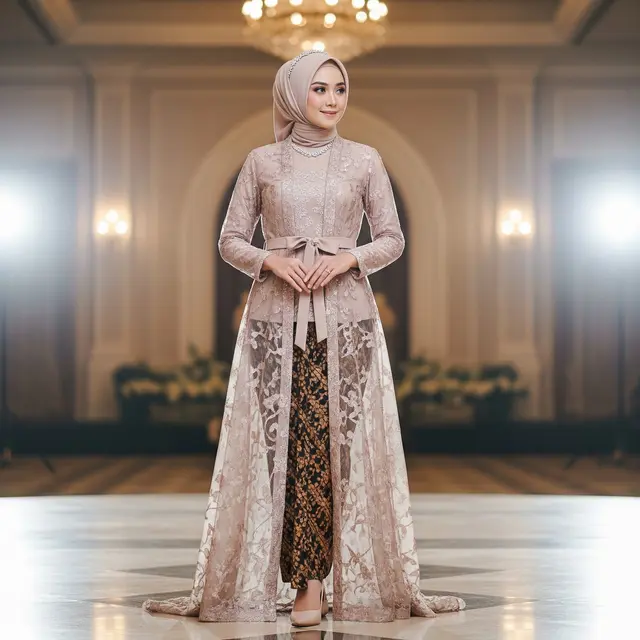 Model Gamis Outer Transparan dengan Aksen Tali Pinggang (Image by Gemini AI)