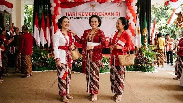 Ide Model Kebaya Untuk Peringati Hari Kemerdekaan 17 Agustus 1945 HUT RI Ke-81/AI Generated