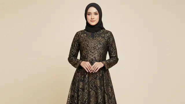 Model Gamis Batik Brokat Warna Hitam Gold Terbaik. Gemini