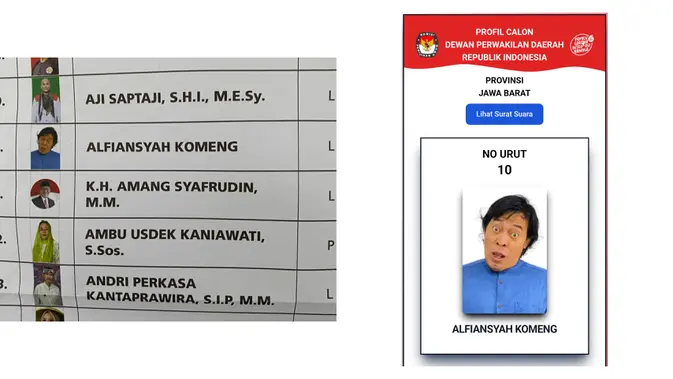 Viral! Foto Surat Suara Pemilu 2024 Komeng Bikin Netizen Ngakak (Foto: Ist)