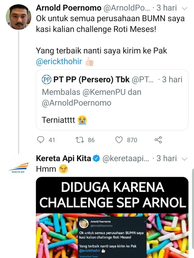 Unggahan chef Arnold. (Foto: Twitter @arnoldpoernomo)