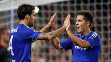 Cesc Fabregas merayakan gol yang dicetaknya pada laga grup Liga Champions, di Stamford Bridge, London, Kamis (17/9/2015) dini hari WIB. (Reuters/Stefan Wermuth)