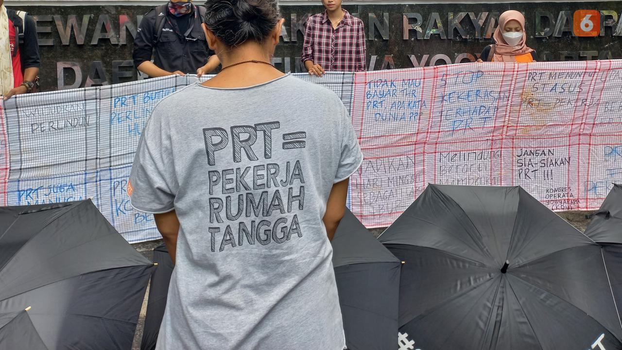 Aksi Hari PRT Nasional di Yogyakarta pada Rabu(15/02/2023). (foto: Liputan6.com/Anugerah Ayu)