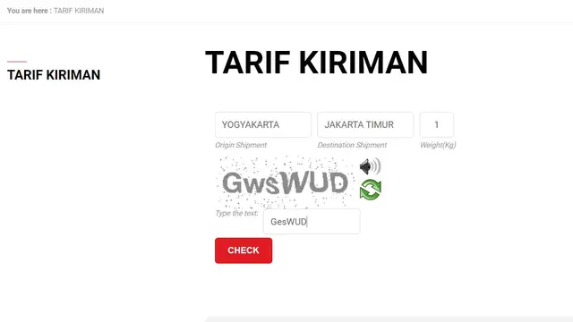 Ilustrasi cek harga JNE
