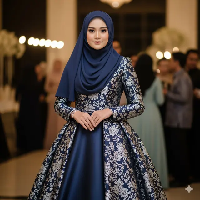 Gamis Brokat Silver dengan Potongan Princess