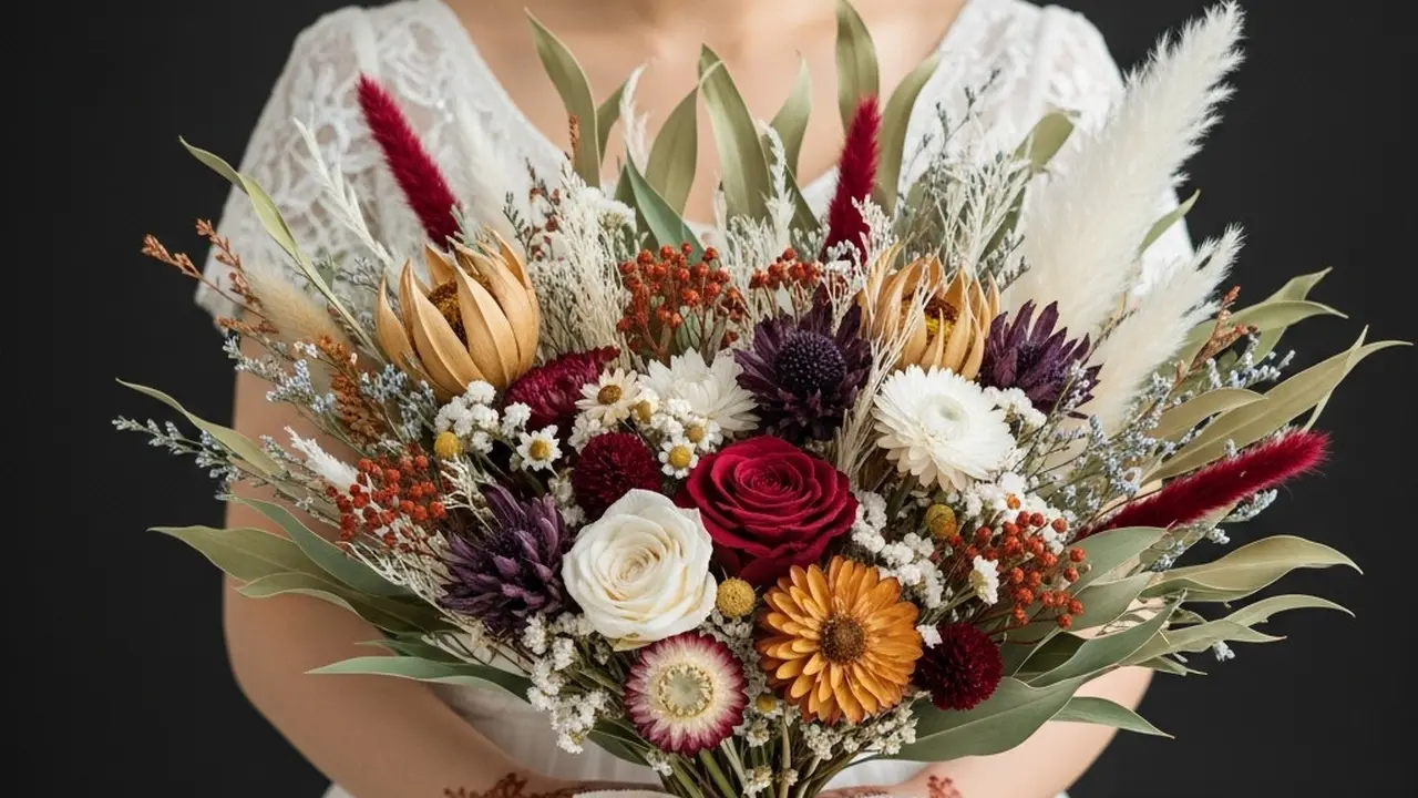 Ide Buket Pengantin dari Bunga Kering: Assorted
