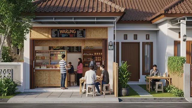 Desain Warung Depan Rumah yang Tetap Menjaga Privasi Penghuni (AI)