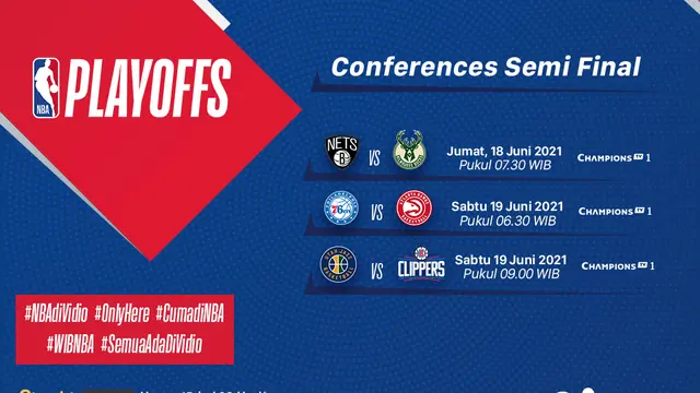 Link Live Streaming NBA Play Off Semifinal di Vidio 18 dan 19 Juni 2021