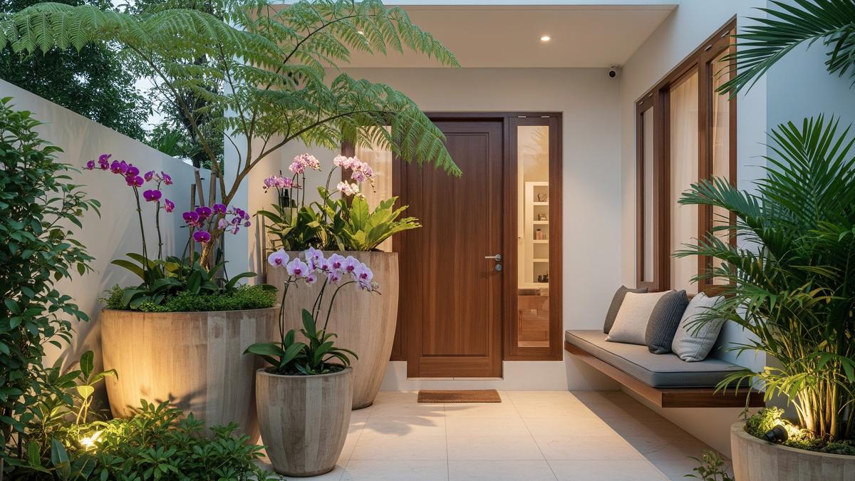 9 Model Teras Rumah Minimalis Ala Taman Tropis dengan Pot Besar, Kesejukan Alami