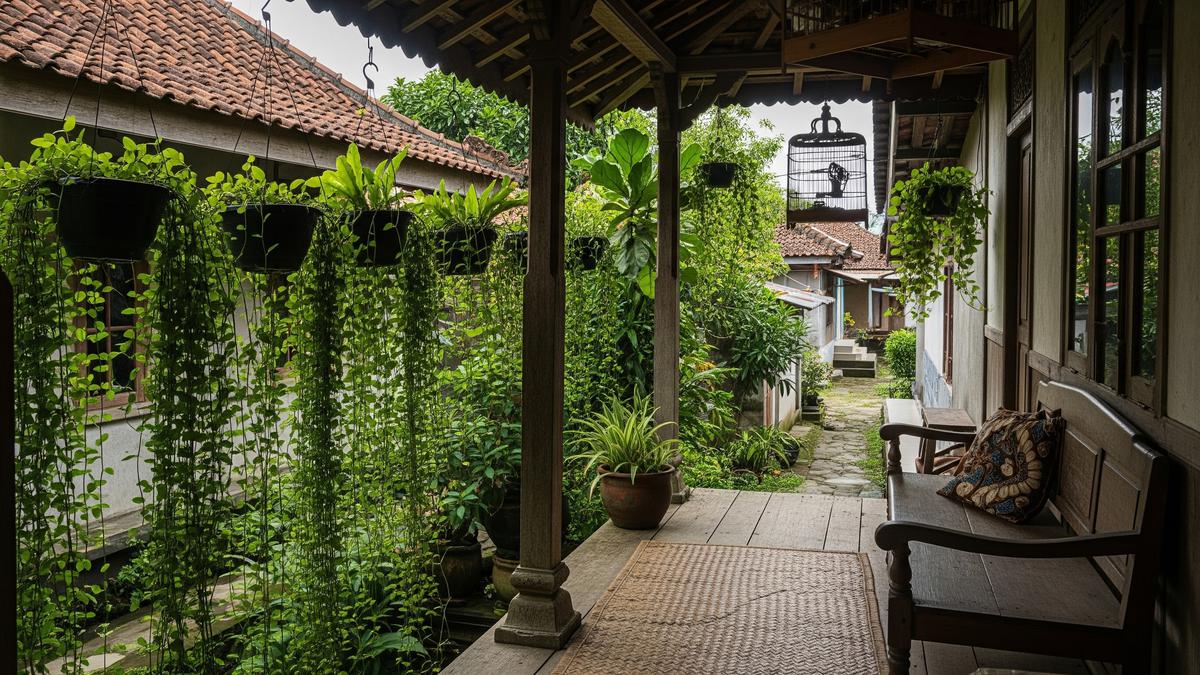 8 Model Teras dengan Tanaman Daun Kecil Rimbun, Sejuk di Musim Hujan dan Teduh saat Kemarau