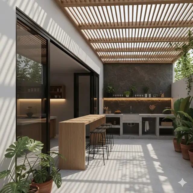 Teras Rumah Menyatu dengan Dapur Outdoor
