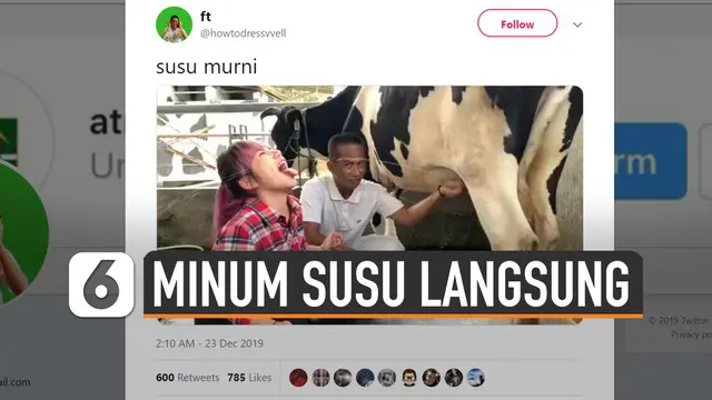 Aksi DJ Dinar Candy bikin heboh dunia maya usai meminum susu langsung dari sapi.