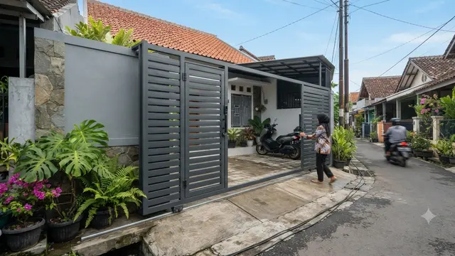 Gerbang Geser dengan Integrasi Pintu Pejalan