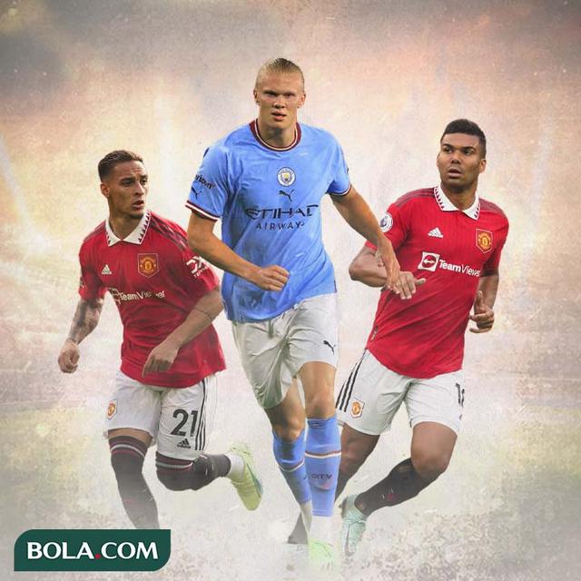 Ilustrasi - Erling Haaland Dikelilingi Antony dan Casemiro