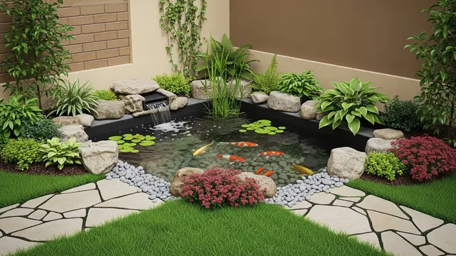 Model Kolam Ikan Sudut Depan Rumah Minimalis (AI)