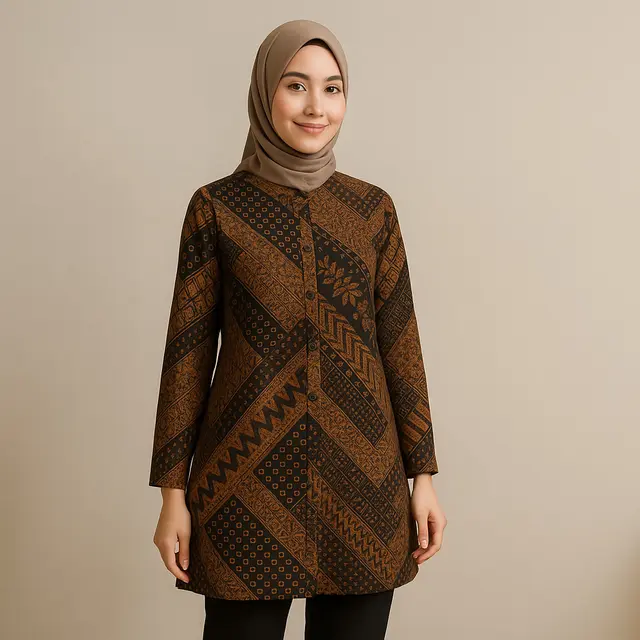 Model Batik Muslim Kekinian yang Bisa Dipakai Santai Sehari-hari/ Ilustrasi gambar oleh AI