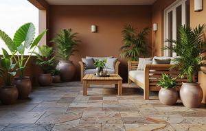 Lantai Batu Alam (Travertine atau Andesit) + Cat Cokelat/Warna Cat Teras Berdasarkan Jenis Lantai (Sumber: gemini.com)