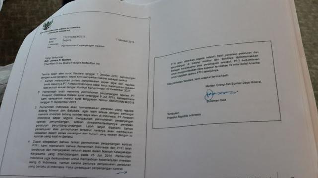 Ini Surat Menteri ESDM Soal Perpanjangan Operasional Freeport.